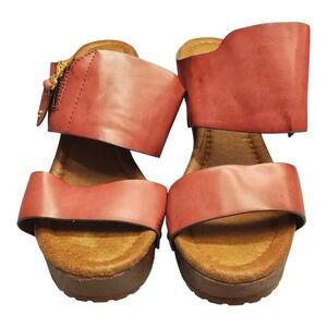 Nature Breeze Heeled Slide Sandals Womens US Size 8 Red Brown Synthetic Slip On